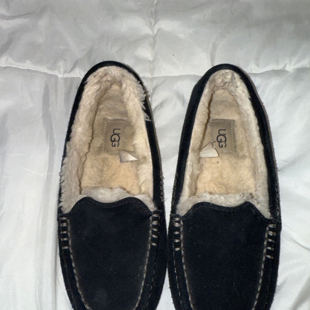 UGG Black Suede Slip-On Loafers with Sheepskin Lining